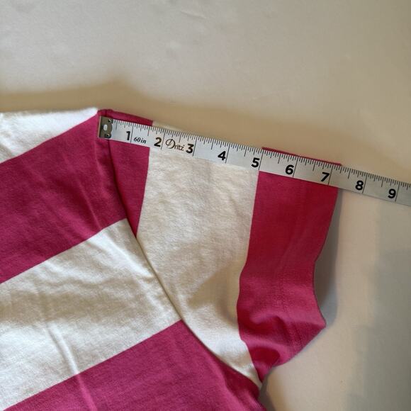 Alice + Olivia Treva Boxy Polo Shirt Sz LG Pink & White Preppy Coastal College - Picture 9 of 11